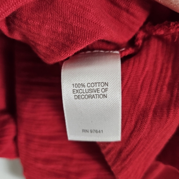 J.Jill Women's Red Embroidered Knit Cotton Button-down Blouse/Tunic Women's M - Picture 9 of 10